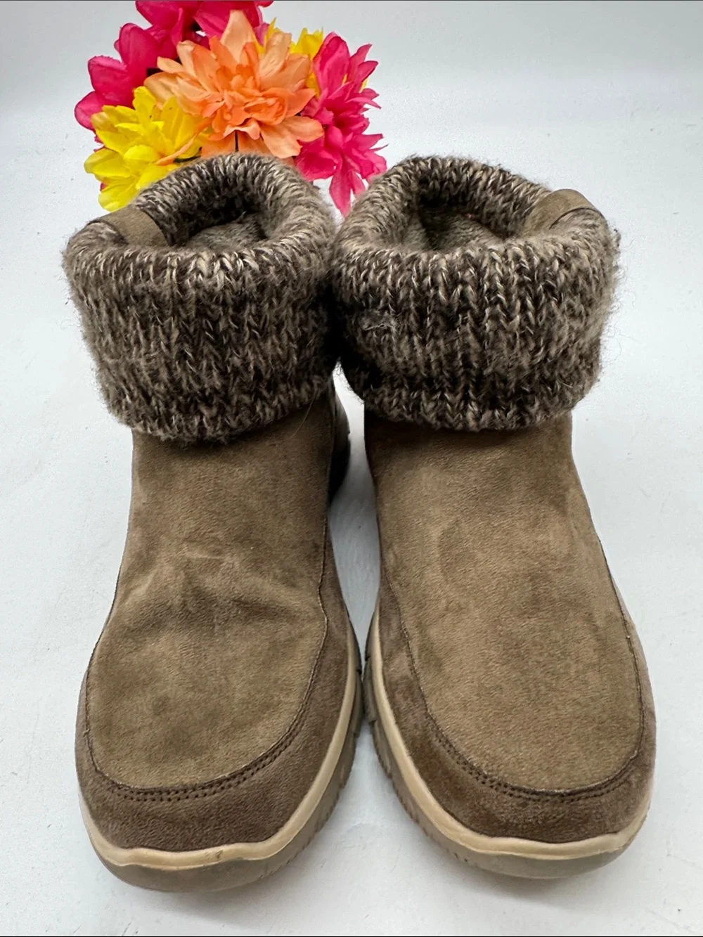Skechers Relaxe Women’s Cozy Fold-Over Suede Ankle Boots- Brown Size 8 MCA10324L